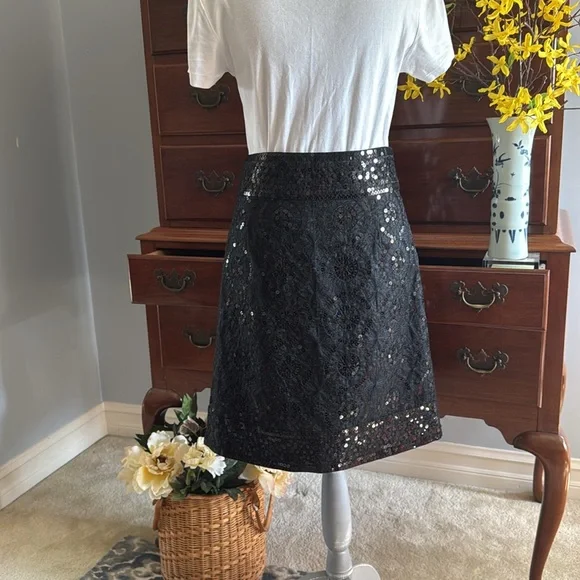 Tory Burch Isis Sequin Black Skirt Size 10 - Picture 8 of 11